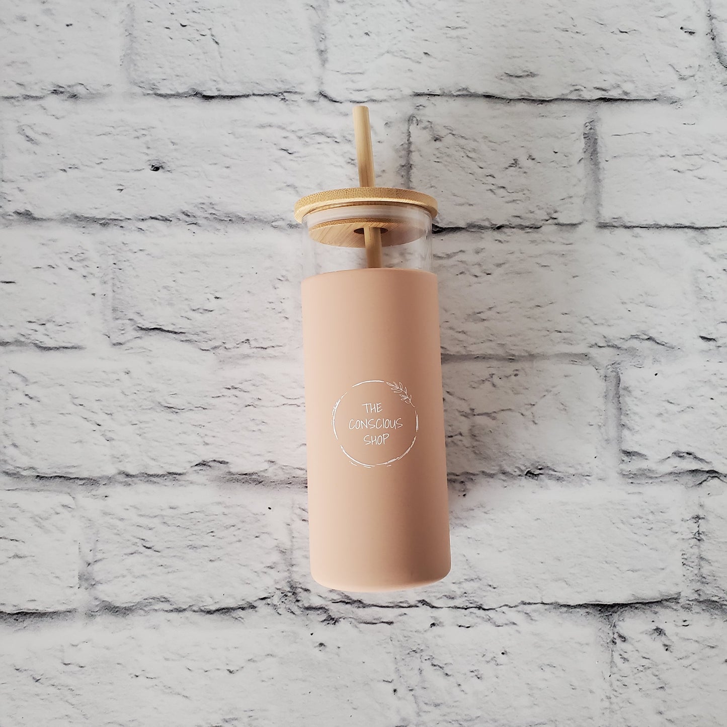 Reusable Borosilicate Glass Water Bottle with Silicone Sleeve, Bamboo Lid & Straw