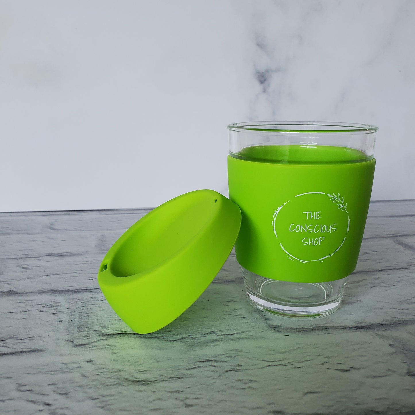 Reusable Borosilicate Glass Coffee Mug/ Cup with Anti-Splash Silicone Lid & Thermal Silicone Sleeve | 12 Oz