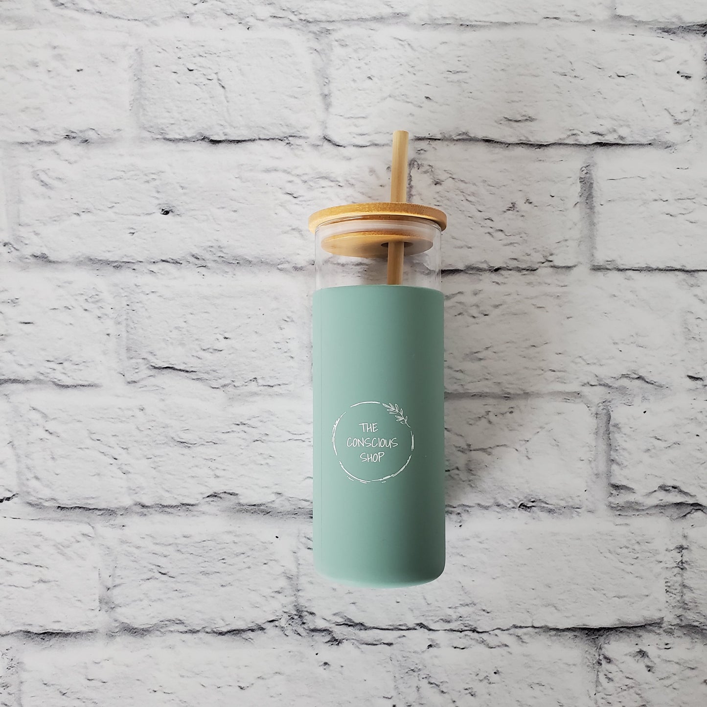 Glass and Bamboo Water Bottle with Straw